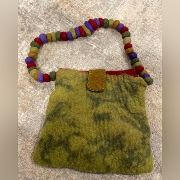 Rising Tide Hand Made Felted Wool Psychedelic Bag HIPPIE Flower Flap BOHO Purse - Picture 5 of 10